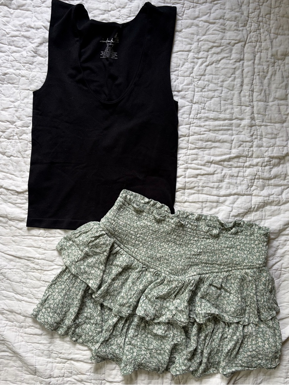 Women’s Altar’d State Floral Ruffle Mini Skirt and Basic Black Tee